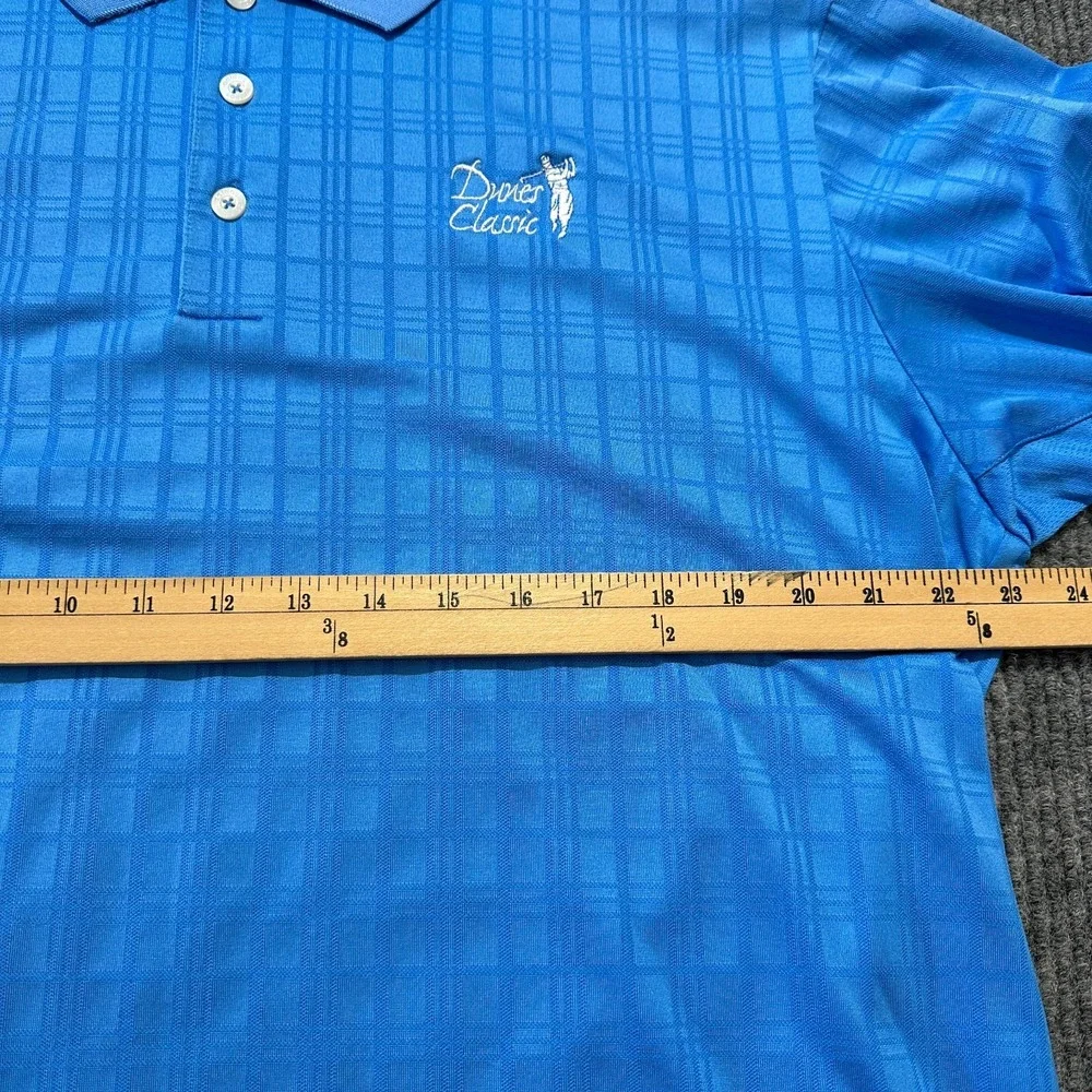 Adidas Climacool Dunes Classic Mens Golf Polo Shirt L Blue Plaid Short‎ Sleeve
